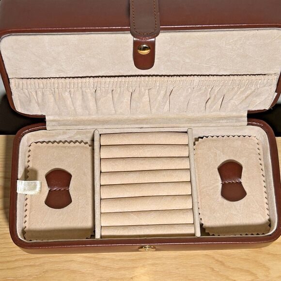 Travel Jewelry Box‎ Organizer Vegan Leather Brown 9X5X3 EUC - Picture 9 of 13